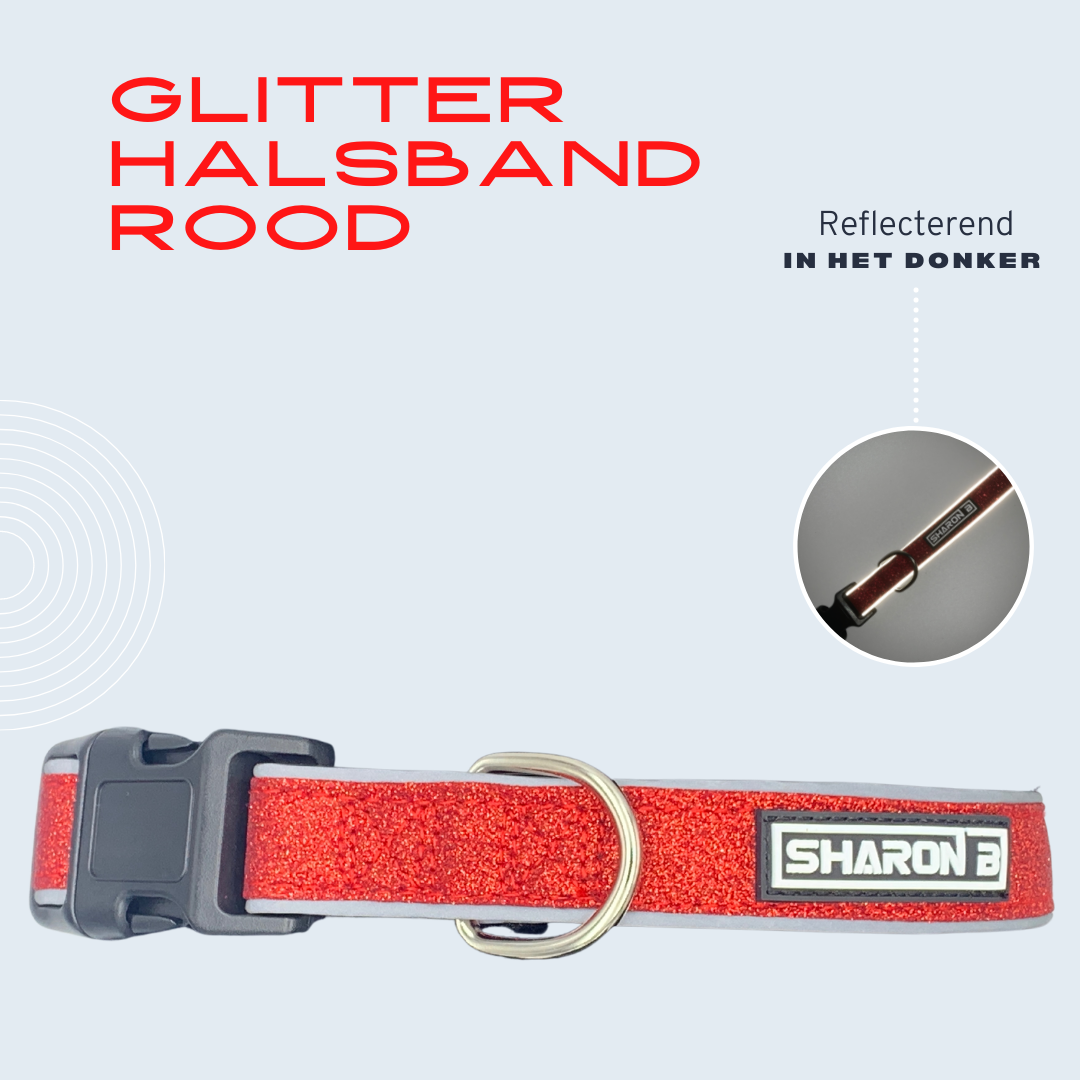 Reflecterende glitter halsband - Rood